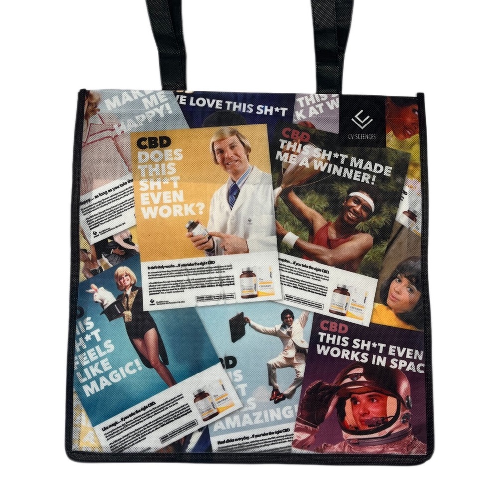 CV Science vintage news articles collage size 15x15 durable canvas tote bag